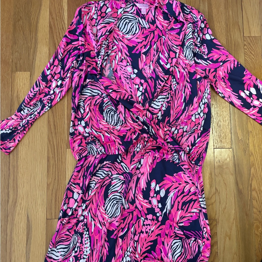 Vibrant Pink and Navy Patterned Dress